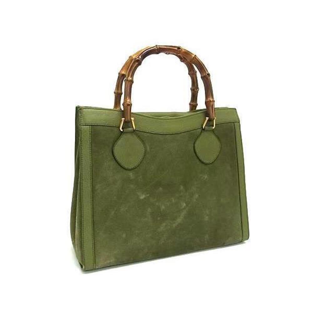GUCCI Bamboo Suede Handbag Tote Bag Green